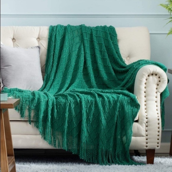 Orange/Coral Bohemian Tassel Knit Throw Cozy Fringe Patterned Farmhouse Blanket - Picture 15 of 16